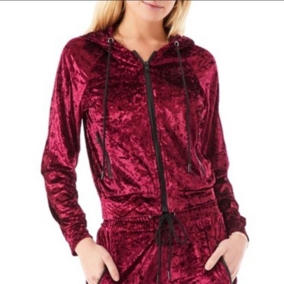 LF Emma & Sam Crushed Velvet Full ZIP Hooded Sweatshirt XS NWT - Picture 1 of 11